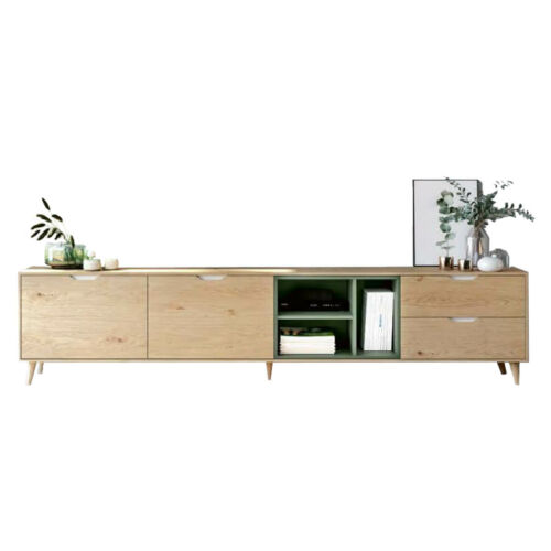 Mueble TV nórdico natural detalle verde