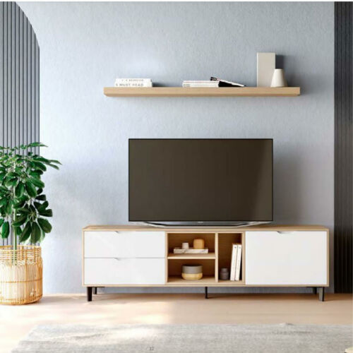 12764_TE Mueble TV de diseño moderno minimalista SIERRA 180 negro y roble