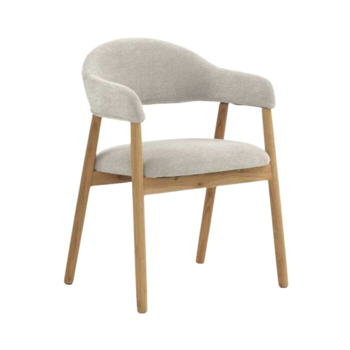 Silla madera de roble natural tapizado blanco