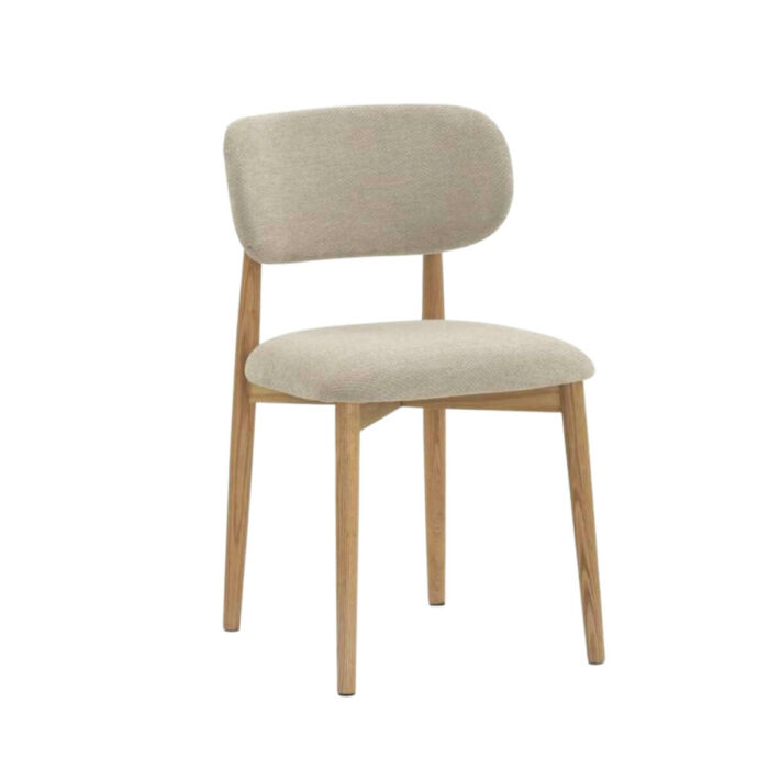 Silla madera roble natural tapizado beige