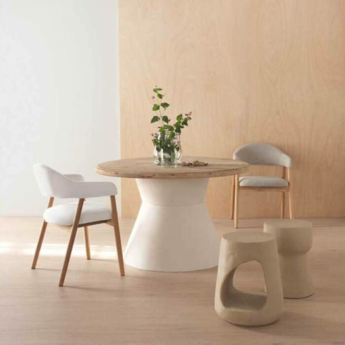 Silla madera de roble natural tapizado beige y blanco