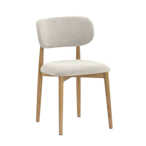 Silla madera roble natural tapizado blanco