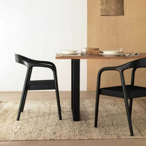 Silla negra madera fresno con asiento trenzado