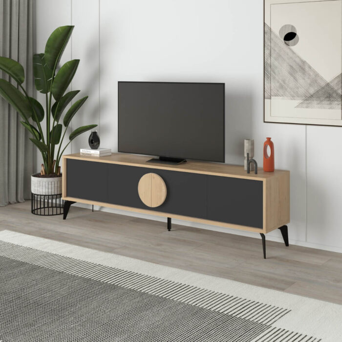 Mueble tv 4P roble y negro 180cm. PEREZ - Imagen 3