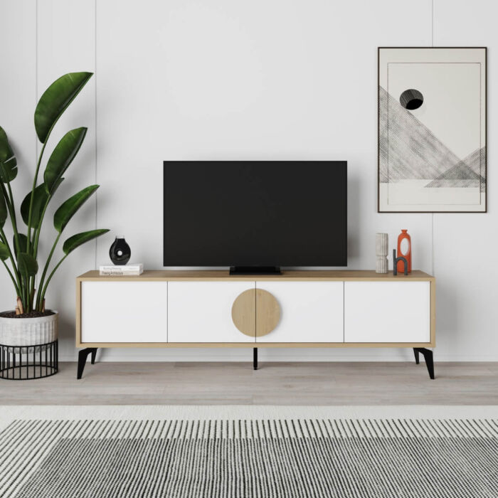 Mueble tv 4P roble y blanco 180cm. PEREZ - Imagen 2