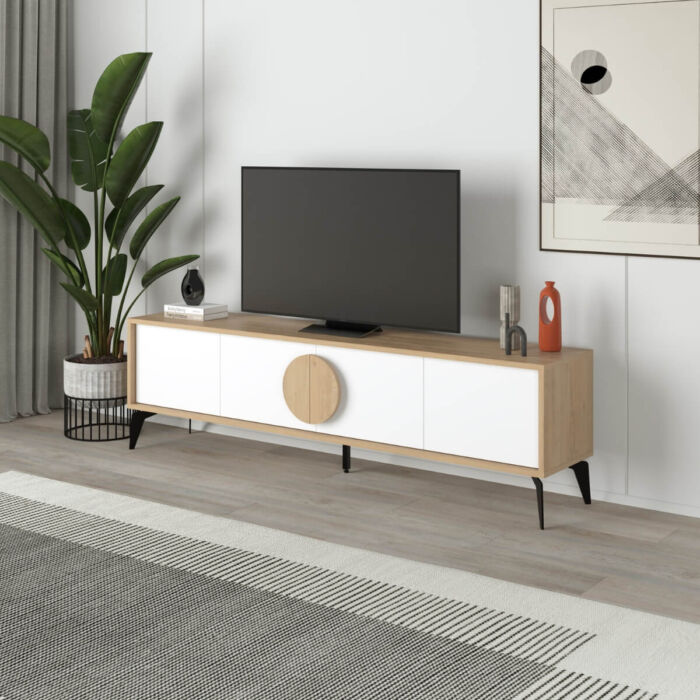 Mueble tv 4P roble y blanco 180cm. PEREZ - Imagen 3