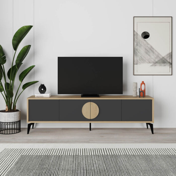 Mueble tv 4P roble y negro 180cm. PEREZ - Imagen 2