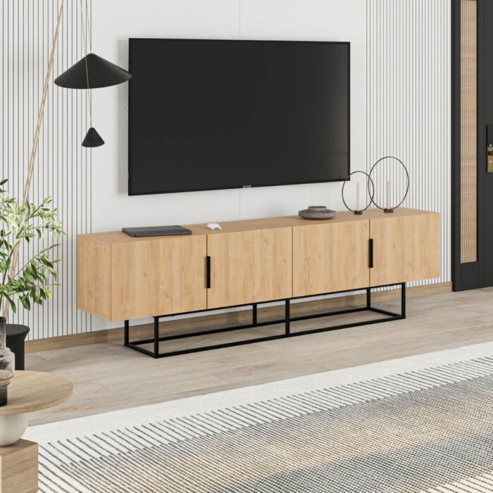 Mueble tv 4P roble y pata metal negro. MAVERO - Imagen 2