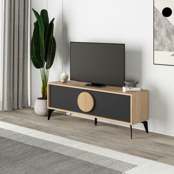 Mueble tv 2P roble y negro 140cm. PEREZ - Imagen 3