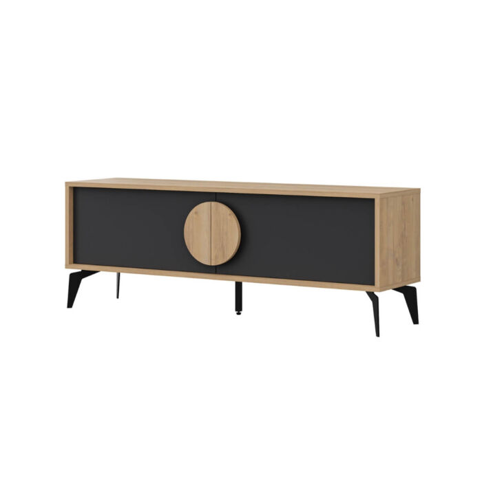 Mueble tv 2P roble y negro 140cm. PEREZ