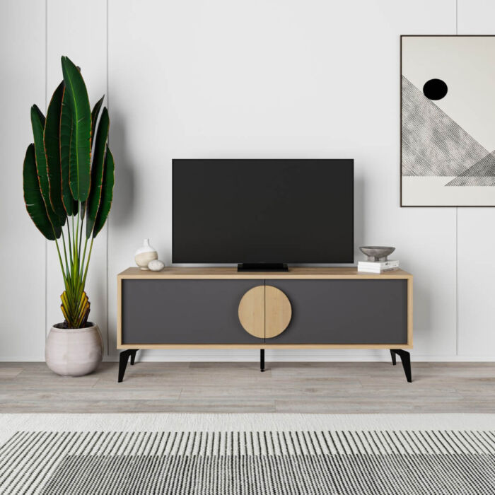 Mueble tv 2P roble y negro 140cm. PEREZ - Imagen 2