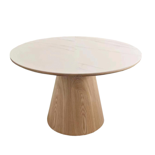 Descubre nuestra mesa de comedor redonda de porcelánico y roble. Diseño elegante, resistente y funcional para cualquier espacio.