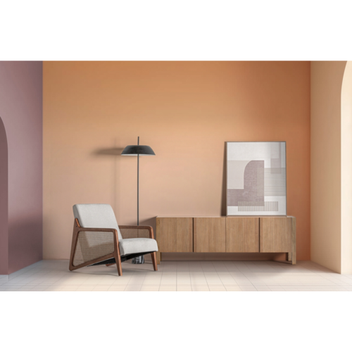 Descubre el mueble TV Copenhague: madera DM, paneles estriados y amplio almacenamiento. Ideal para salones modernos y organizados.