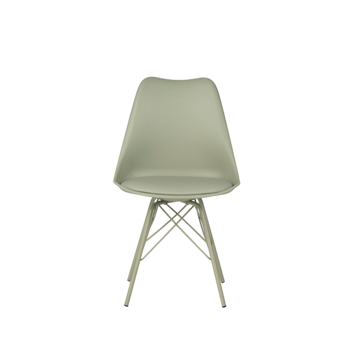 La silla Kendra Menta combina estilo y comodidad con un diseño ergonómico, asiento acolchado y patas metálicas. Ideal para comedores y salas de estar.