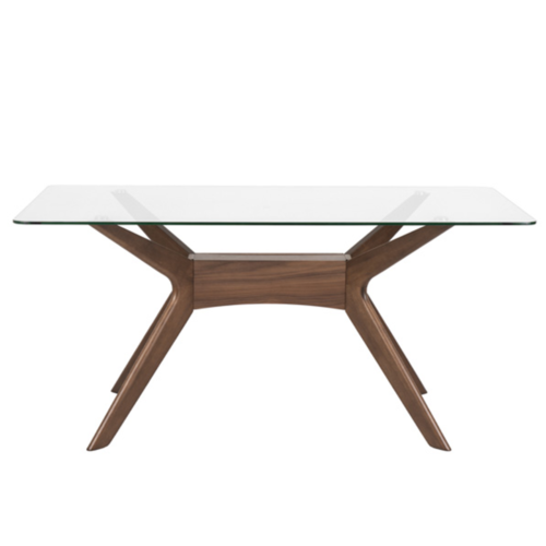 La mesa fija DELLA 140 combina cristal templado y madera de nogal. Diseño sofisticado, resistente y versátil para tu comedor o sala de estar. ¡Descúbrela!