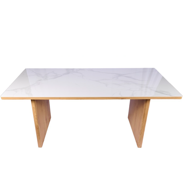 La mesa de comedor DT-513 combina madera y cerámica para un diseño elegante y resistente. Perfecta para cualquier comedor moderno y espacioso.