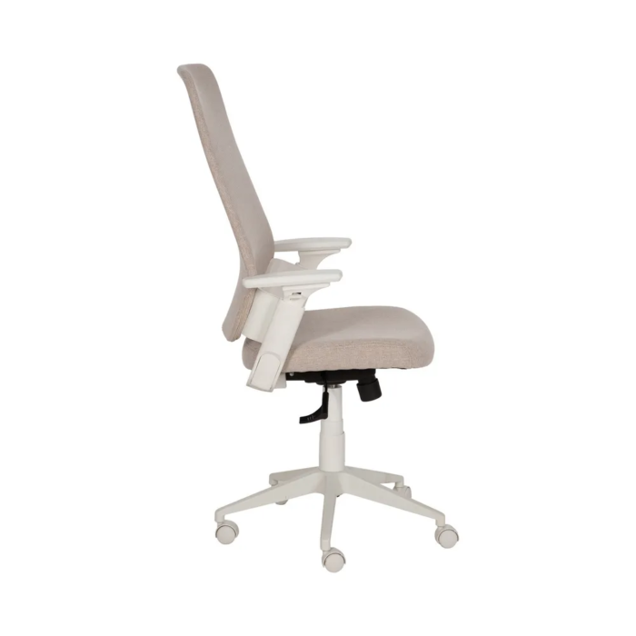 Silla de oficina beige con respaldo alto y ruedas - Imagen 9