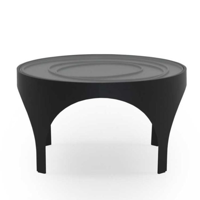 Mesa de centro circular con estructura de metal negro y encimera de cristal transparente. Diseño sofisticado, resistente y sin necesidad de montaje.