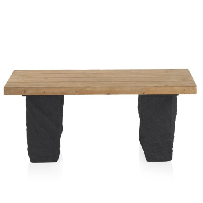 Mesa de centro de abeto con base de poliresina efecto piedra negra. Diseño moderno y sofisticado para cualquier espacio. No requiere montaje. ¡Compra ahora!