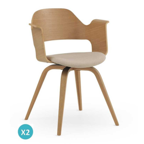 Pack 2 sillones roble con asiento tapizado