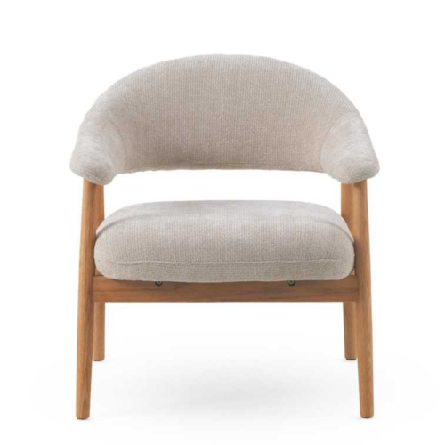 sillon de madera de roble natural tapizado en blanco
