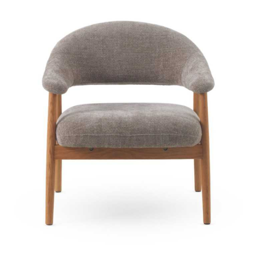 sillon de madera de roble natural tapizado en topo