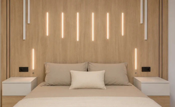 Dormitorio a Medida con Panelado de Madera y luz LED (2)