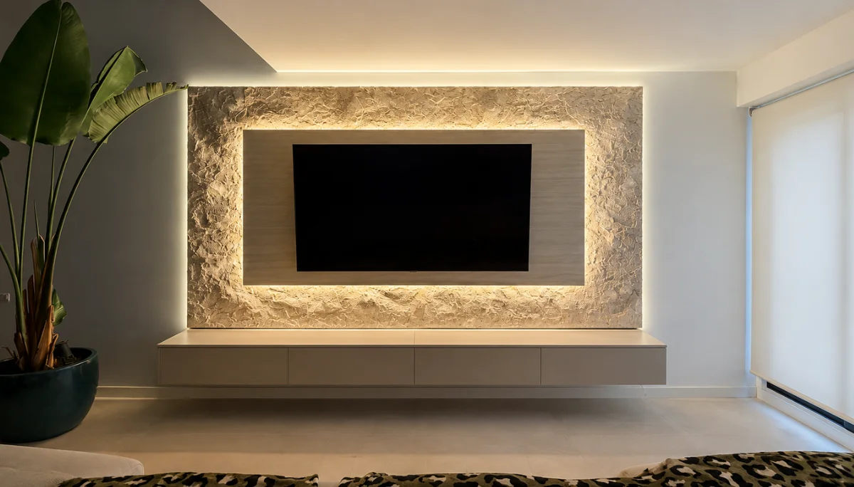 Mueble de salón a medida con panel TV retroiluminado