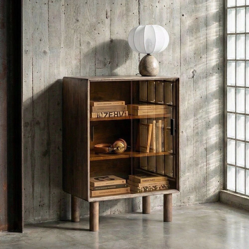 vitrina baja madera caucho cristal
