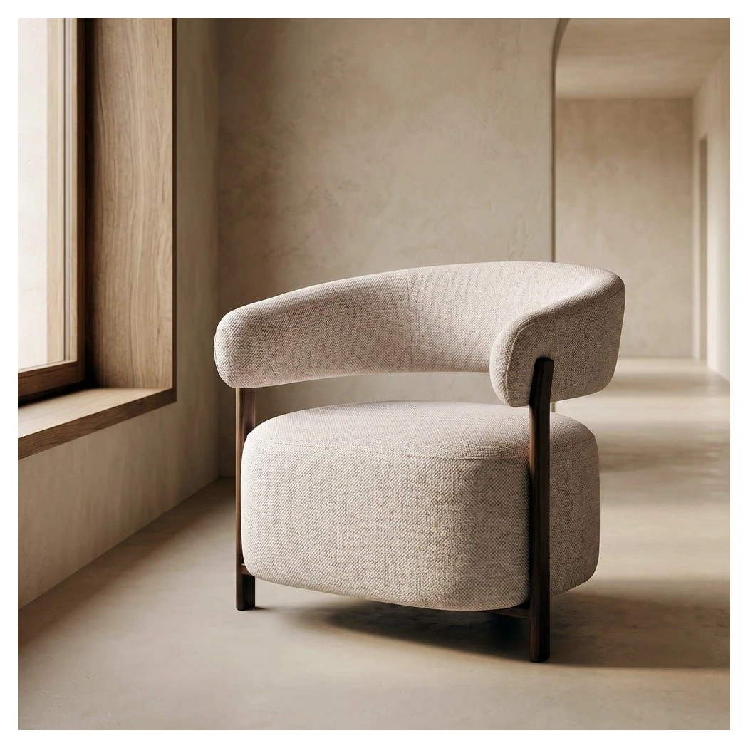 sillón tapizado diseño bouclé crema