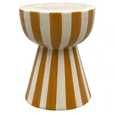 taburete auxiliar ceramica rayas mostaza