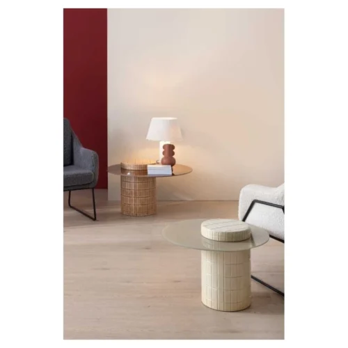 mesa auxiliar terracota metal cristal