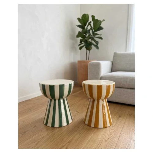 taburete auxiliar ceramica rayas mostaza