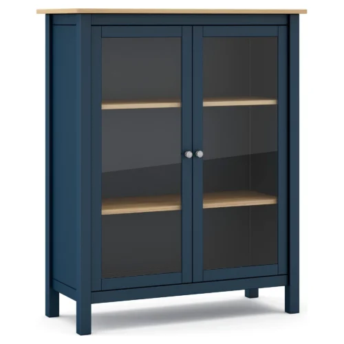 vitrina baja azul y roble