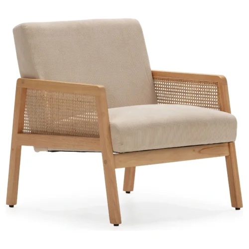 sillon madera y ratan beige