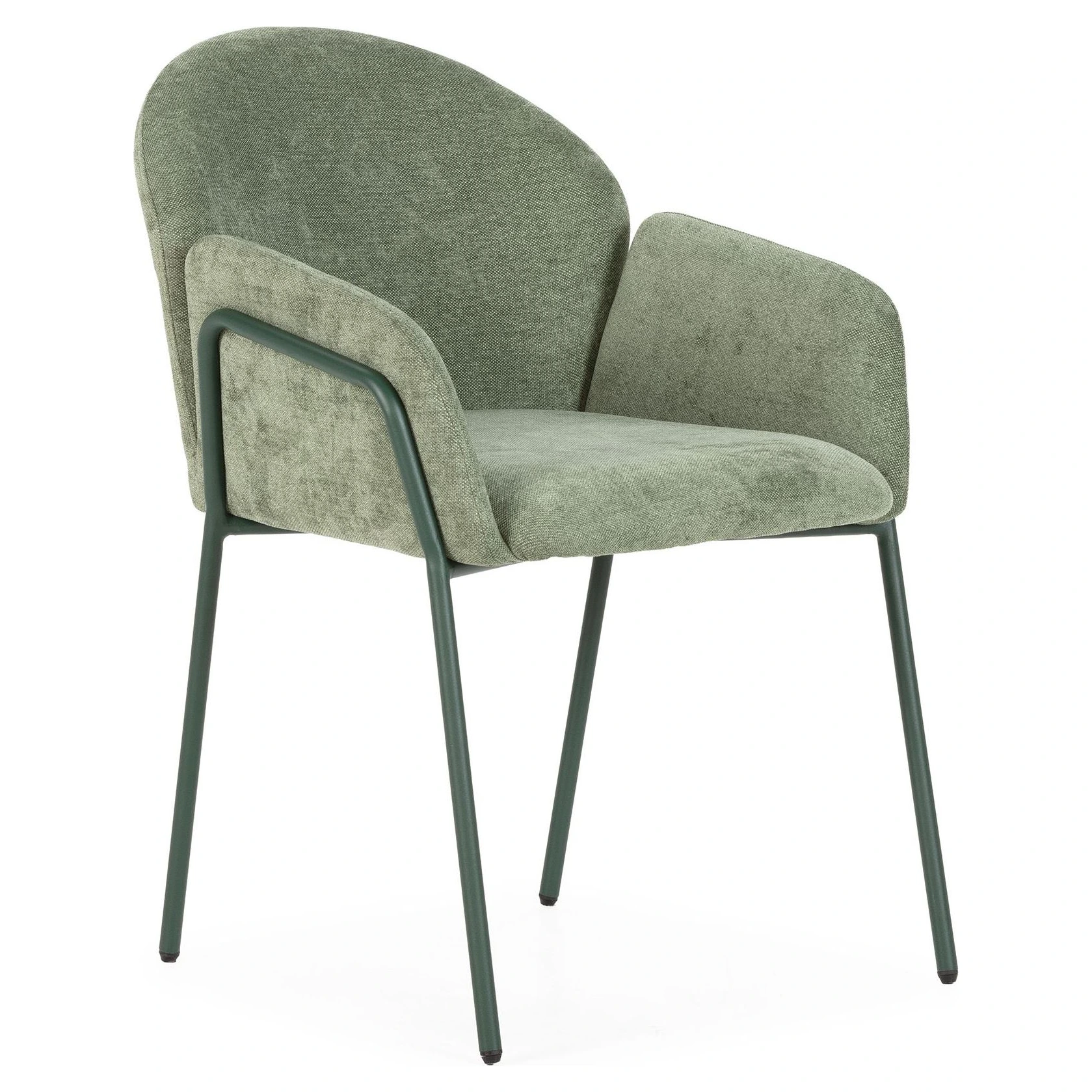silla tapizada verde con reposabrazos