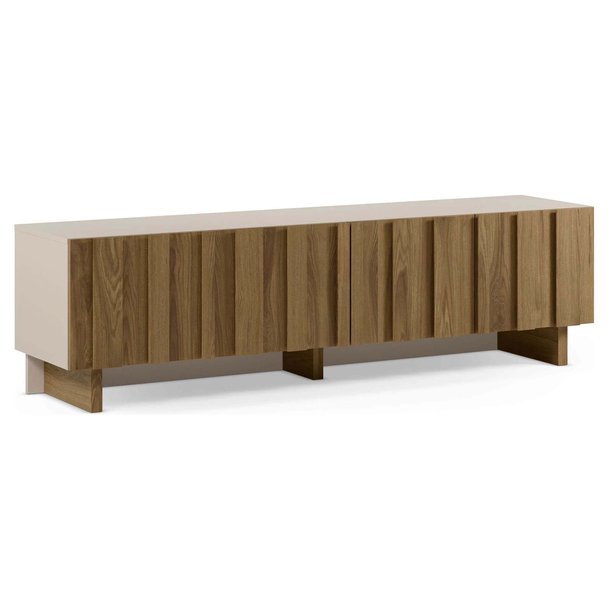 mueble tv crema y roble