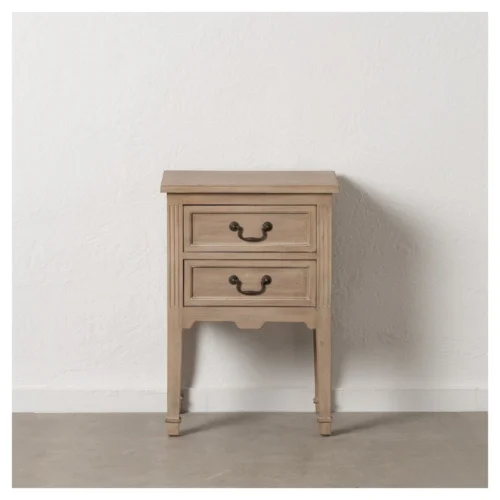 mesita de noche de madera natural