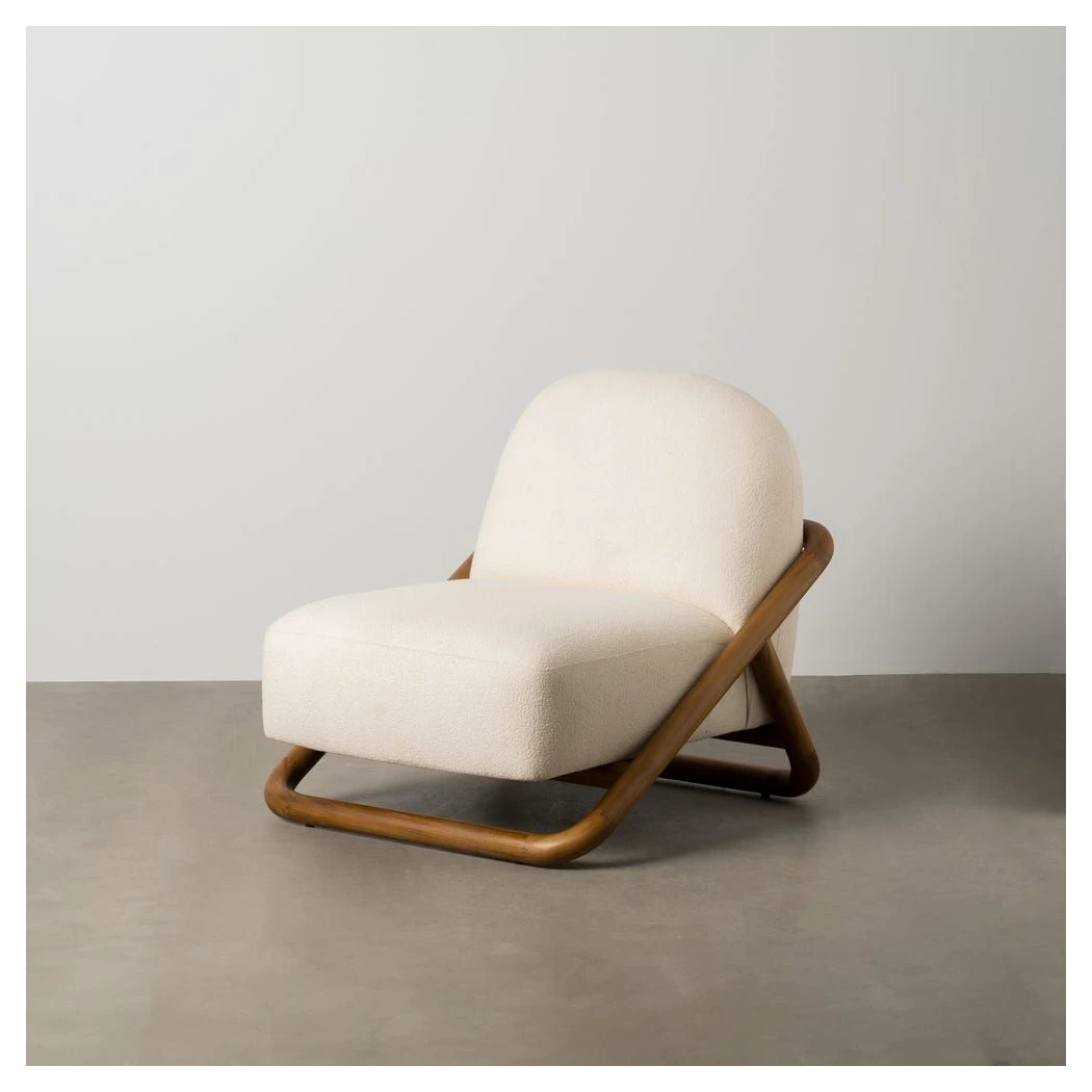 sillon madera teca borreguito natural