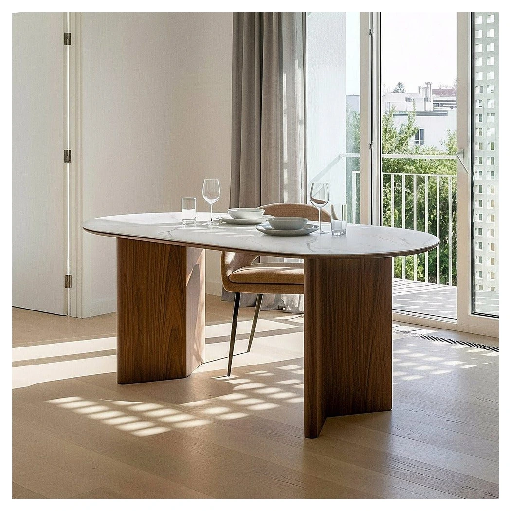MESA COMEDOR BLANCO-MARRÓN DM-CERÁMICA 180
