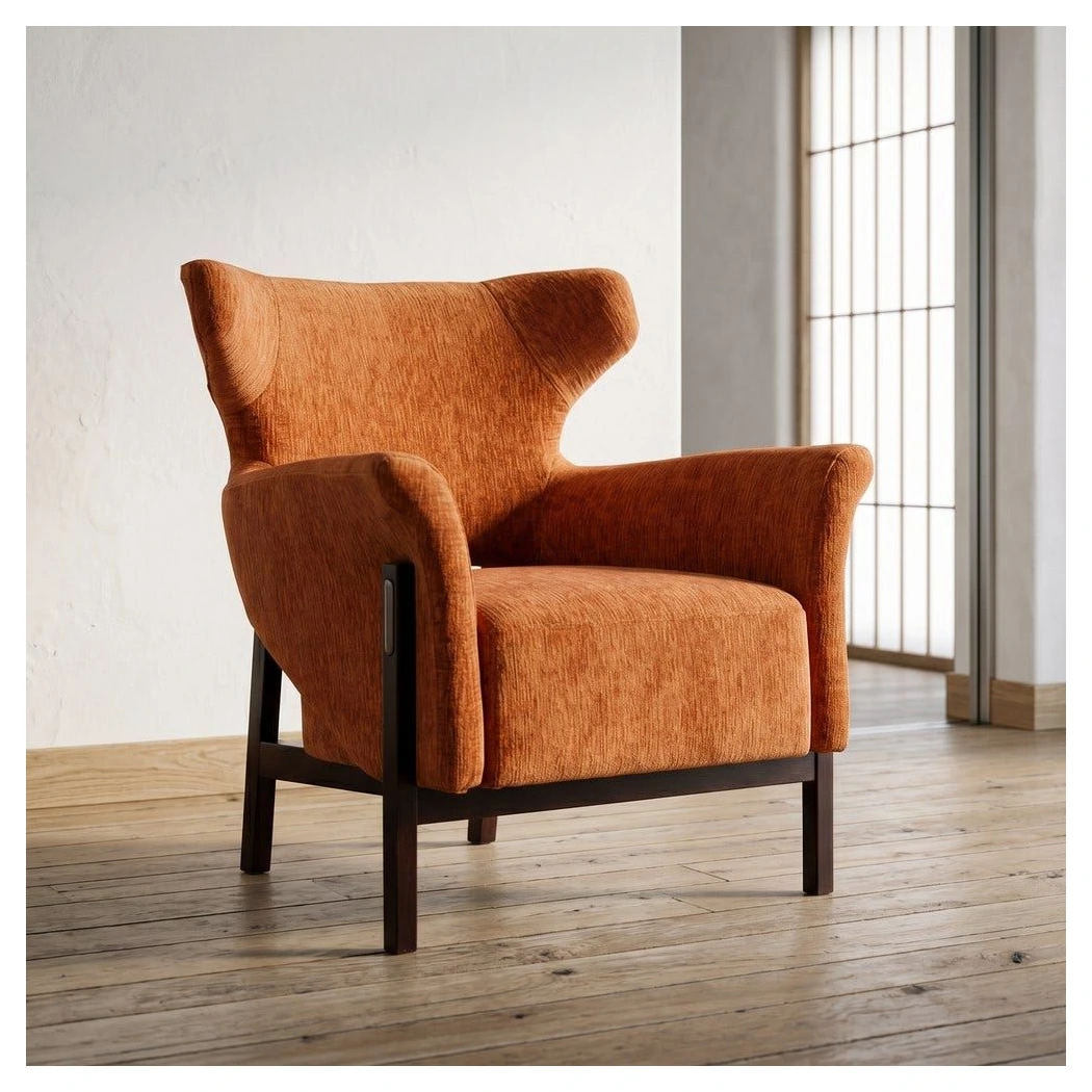 sillon orejero tapizado melocotón madera