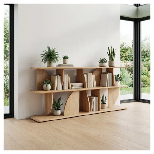 estanteria baja de madera natural