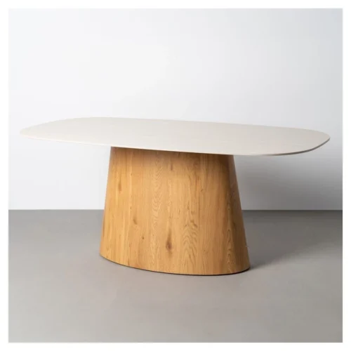 mesa comedor ovalada beige