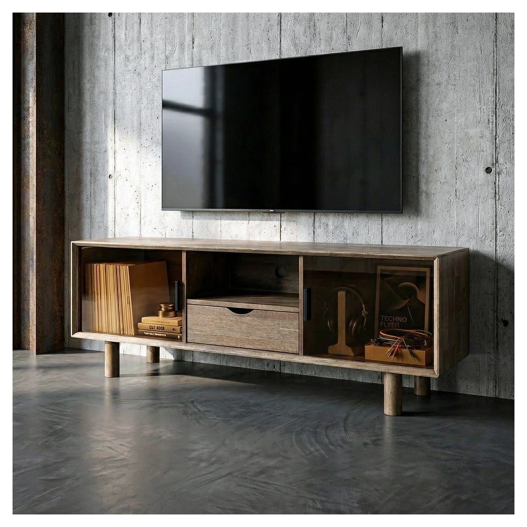 mueble tv madera cristal