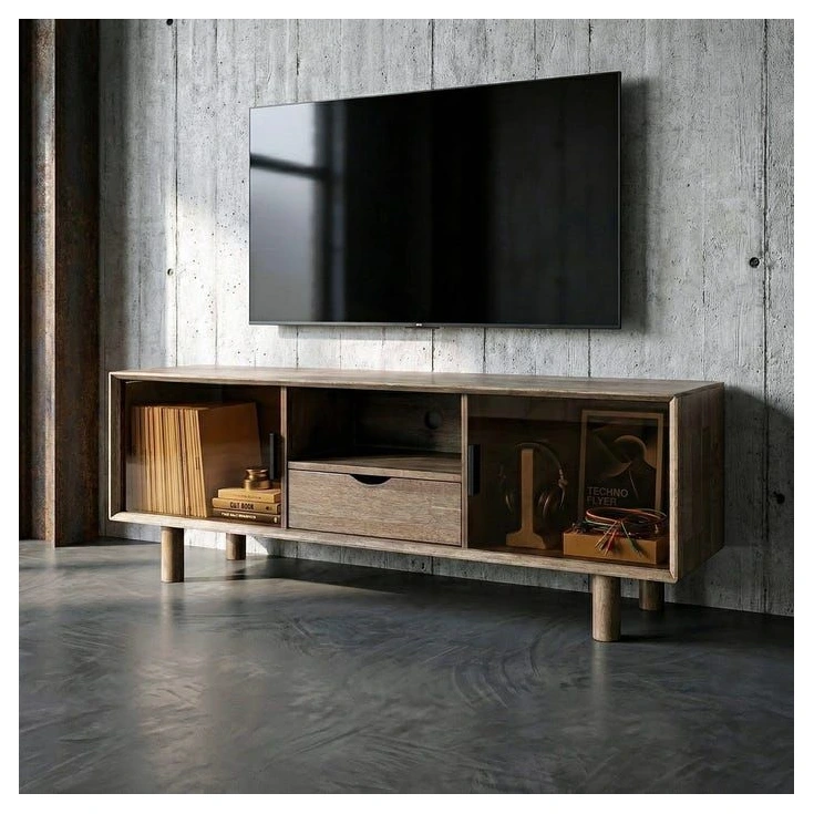 mueble tv madera y cristal