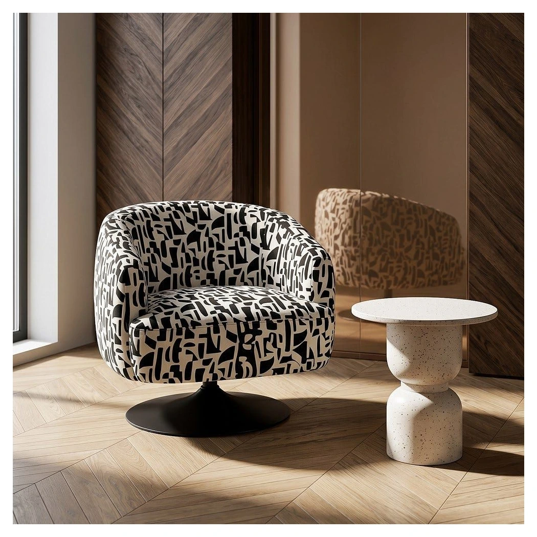 sillon giratorio estampado blanco negro