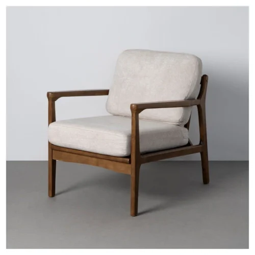sillón tapizado beige madera