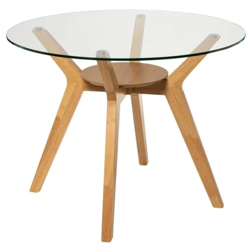 mesa redonda cristal patas roble