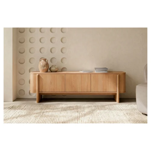 mueble TV robles bordes redondeados