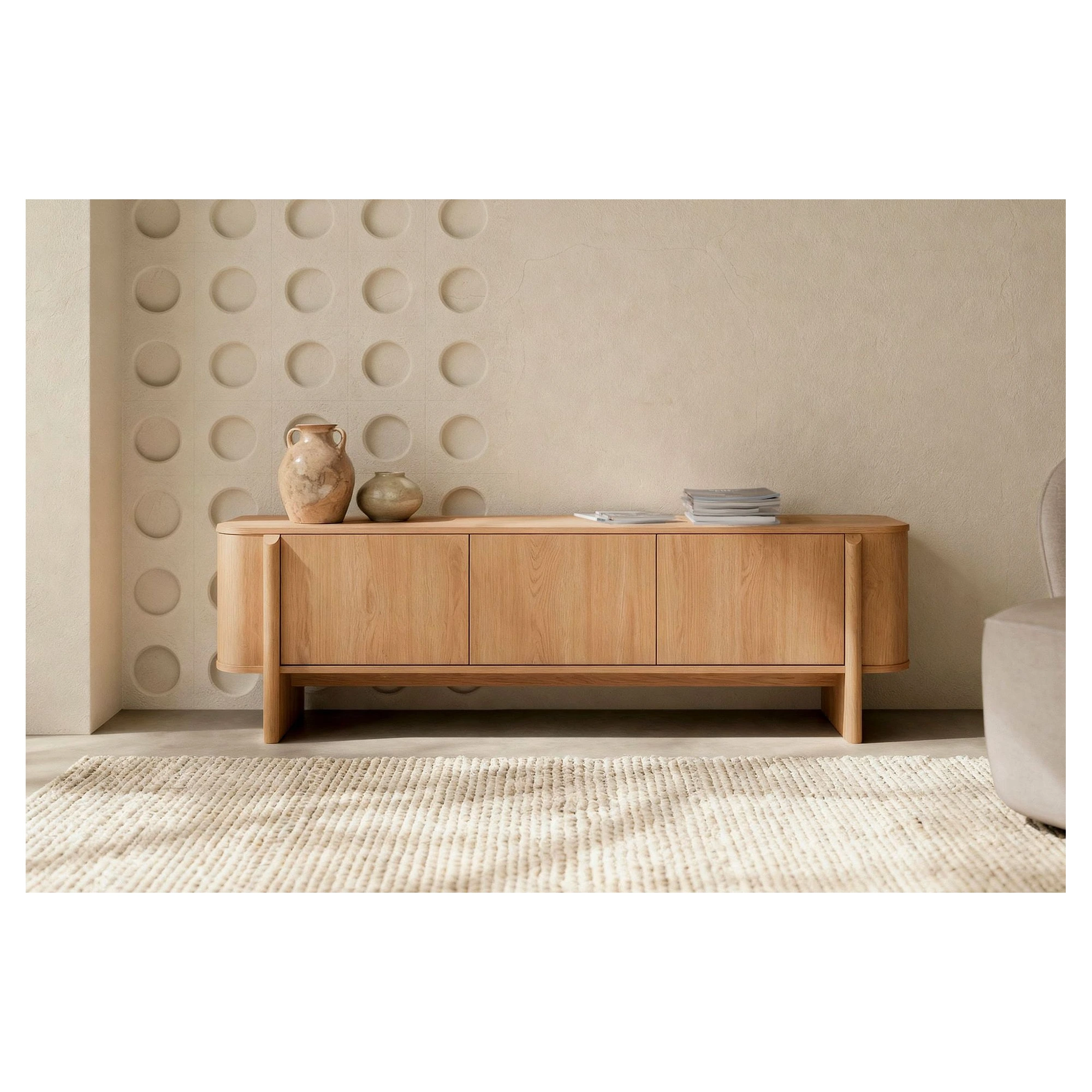 mueble TV robles bordes redondeados